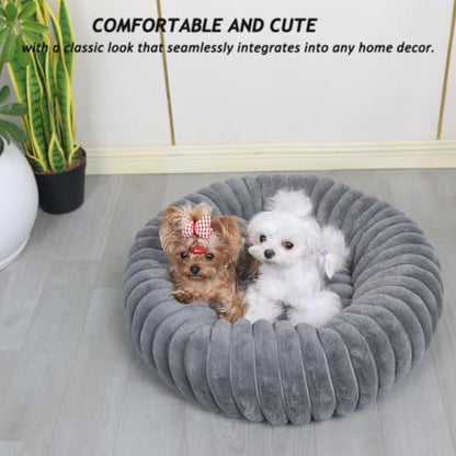 Dog Beds Small Sized Dog Washable Calming Anti-Anxiety Donut Puppy Bed for Small Dogs and Cats,Cozy Soft Anti-Slip Round Large Cat Bed 23 Inch Fits up to 20 lbs Pets,Warm Grey - color: Warm Grey, size: 23"L x 23"W x 5.5"Th