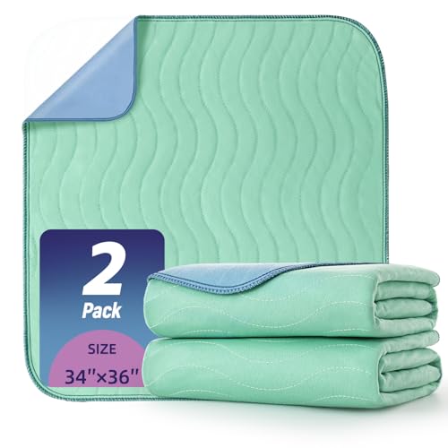 Pee Pads for Adults, Kids and Pets, Cotton-Like Surface, Machine Washable, 100% Leak Prevention with Waterproof TPU Layer (2 Pack, 34*36 inch) - size: 2 pack, 34*36 inch