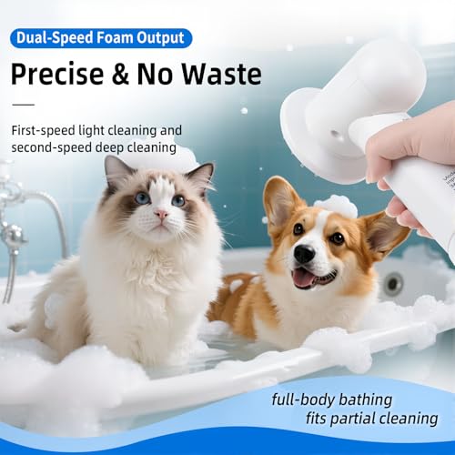 Electric Rotating Massage Dog Shampoo Spray Dispenser with Foam Brush [2026 Upgraded Version] Dual-core Electric pet Bath Brush | 2-Speed Variable Frequency SPA × Double Bubbles