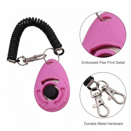 Dog Training Clicker with Wrist Strap - Ergonomic Mechanical Sound Signal for Obedience & Trick Training, Durable PP Plastic (1 Pack) - color: Pink
