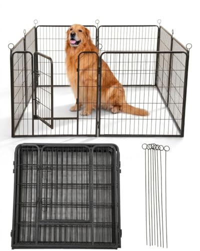 24 Inch 8 Panels Dog Playpen, Heavy Duty Metal Pet Exercise Pen with Secure Gate, Foldable Portable Dog Fence, Anti-Rust Metal Puppy Playpen for Large Small Dogs, Outdoor Yard RV Camping & Indoor Use - size: 32"x24"- 8 pcs
