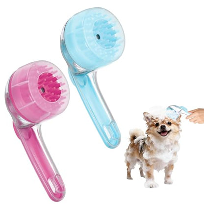 Pet Bath Brush, Dog Shampoo Brush New 2 in 1 Grooming Massage Scrubber Bubble Maker with Ring Built-in Shampoo Dispenser(Coarse,Blue/Pink), for Long Short Hair Cats Shower - color: Blue/Pink