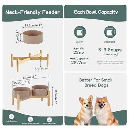 Havniva 6.1inch Ceramic Raised Dog Bowl with Stand, Double Dog Bowls Elevated for Small and Medium Breed Dog Food and Water Bowl Set Non-Slip Dog Dish Large Capacity Feeding Pet Water Bowl - color: 2 Bowls+Stand - Brown Coffee, size: 6.1inch