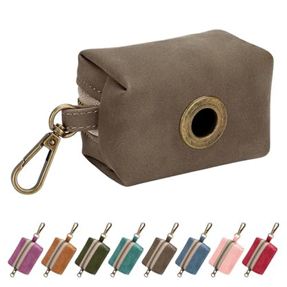 Didog Stylish Dog Poop Bag Holder for Leash, Easy-Pull and Colorful PU Leather Dog Poop Bag Dispenser with Metal Clip, Includes 1 Roll Pet Waste Bag for Daily Walking,Brown - color: Brown