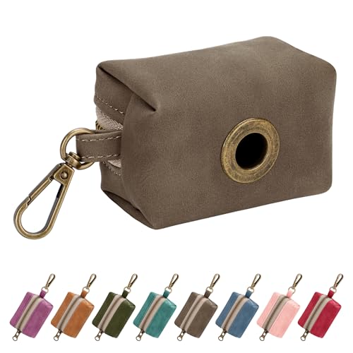 Didog Stylish Dog Poop Bag Holder for Leash, Easy-Pull and Colorful PU Leather Dog Poop Bag Dispenser with Metal Clip, Includes 1 Roll Pet Waste Bag for Daily Walking,Brown - color: Brown