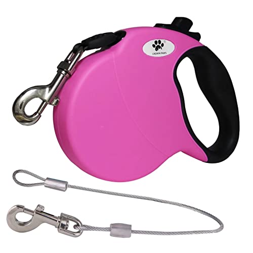 16ft Retractable Dog Leash for Large Breed Dogs up to 110 lbs with a Detachable Chew Proof Extender Wire Ropes (Pink L) - color: Pink, size: Large