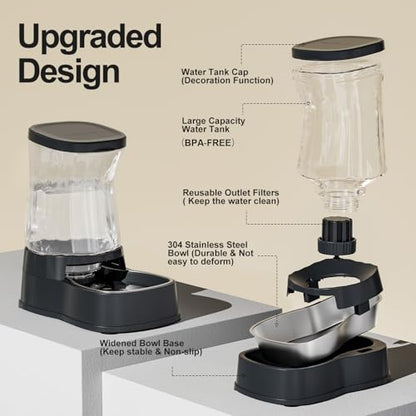 Gardner Pet Automatic Dog Water Dispenser Gravity Stainless Steel Water Waterer Feeder, 100% BPA-Free Large Capacity Water Feeding Bowls for Medium & Large-Sized Dogs,Cats, Other Pets -(2.1 Gallons) - color: Dark Grey, size: 2.1 Gallon