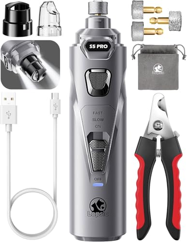 Whisper Quiet Dog Nail Grinder with 4 LED Lights, Safe & Stress-Free for Sensitive Dogs Cats of All Breeds & Sizes, 3 Grinding Bits, 3-Speed, Pet Nail Trimmers, Rechargeable Painless Grooming Kit Grey - color: Grey