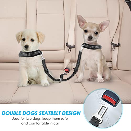 SlowTon Dog Seat Belt, Double Dog Seatbelt Adjustable Vehicle Safety Leash with Elastic Bungee Buffer, Reflective No Tangle Y Shape Two Dog Harness Seat Belt Splitter for Pets Car Trip (Black, S) - color: A.Black, size: 2 Small in 1
