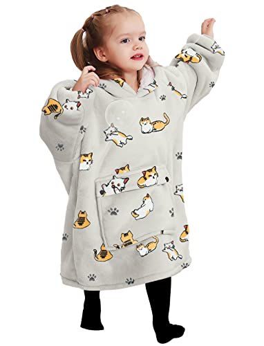 KFUBUO Wearable Blanket Hoodie for Kids Toddlers Sherpa Blanket Sweatshirt With Pocket Cute Hoodies 2-6 Year Old Girl Birthday Gifts Cat - color: Cat, size: Kids 2-6YR