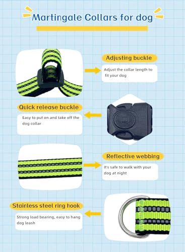 Martingale Dog Collars with Quick Release Buckle, Heavy Duty Nylon Reflective Dog Collar, NO Pull Walking Training Collar for Large, Medium, Small Dogs (Green, Small) - color: Green, size: Small