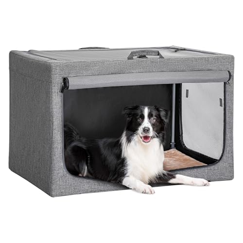 PETSFIT Portable Dog Crate for Medium Large Dogs, – 36" Soft Dog Travel Crates with Lockable Zippers & Thicken Mat, Adjustable Patented Spiral Steel Frame, Collapsible Kennel for Indoor & Outdoor