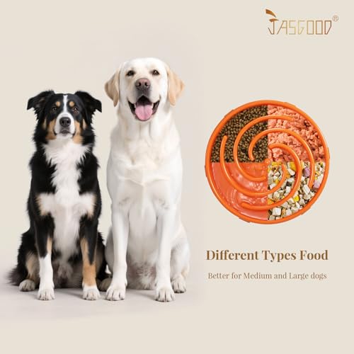 JASGOOD Slow Feeder Dog Bowl - Anti-Gulping, Prevents Bloat & Choking, Healthy Design for Large & Medium Dogs - color: Q-orange