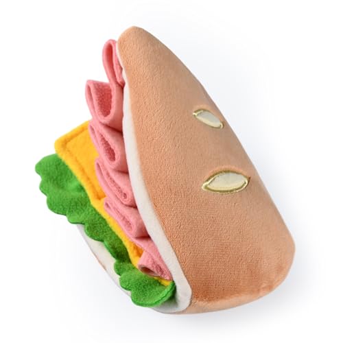 CHEWFFON Interactive Half Sandwich Dog Toy, Crinkle Plush Snuffle Toy with 3 Treat Pockets & Multi-Layer Hiding Design, Enrichment Puzzle Toy for Small & Medium Dogs