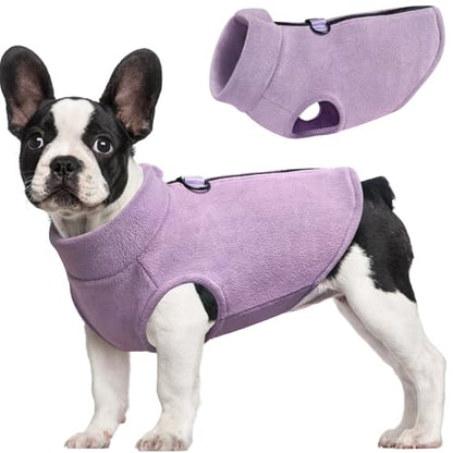 Idepet Dog Fleece Vest Sweater Zip Up Warm Pullover Dogs Jacket with D-Ring Leash Winter Cold Weater Coat Pet Sweatershirt Clothes Hoodie for Small Medium Dogs Boy Girl (Purple, S) - color: Purple, size: S