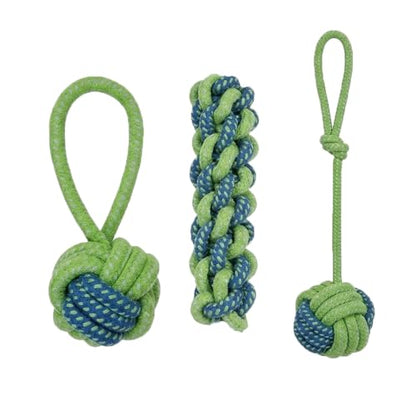 Dog Rope Toys for Aggressive Chewers, Durable Cotton Rope Ball & Corn Stick Set, Interactive Fetch & Tug of War Dog Toys for Small Medium Dogs, Puppy Teething & Dental Health Cleaning Toys
