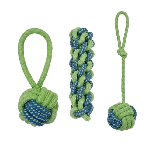 Dog Rope Toys for Aggressive Chewers, Durable Cotton Rope Ball & Corn Stick Set, Interactive Fetch & Tug of War Dog Toys for Small Medium Dogs, Puppy Teething & Dental Health Cleaning Toys