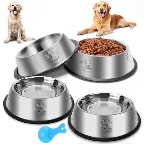 Stainless Steel Dog Bowl, 4 Pack Metal Cat Bowls for Food and Water, Non-Slip Pet Feeding Dish Bowl with Rubber Base for Cats Puppy Small Medium Dogs - size: 16oz 4 pack