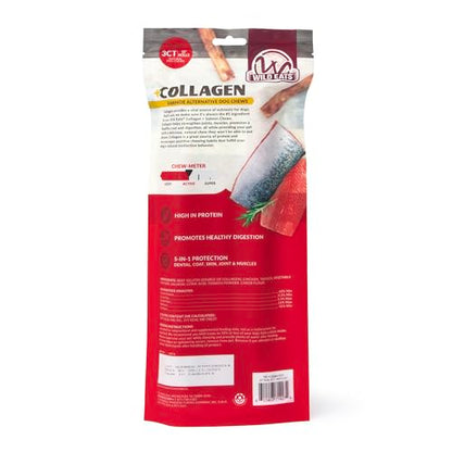 Wild Eats Salmon Flavor Collagen Cheek Roll Chew 10" 3pk Pig Ear Substitute | Long lasting treats and bones for medium dogs, retriever style texture, 3 per bag, satisfies natural gnawing urges daily - size: 11 Ounce (Pack of 3)