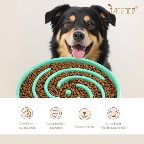 JASGOOD Slow Feeder Dogs Bowl for Medium Dogs,Anti-Gulping Pet Slower Food Feeding Bowls Stop Bloat,Preventing Choking Healthy Design Dogs Bowl, O-Pea Green - color: Mint Green