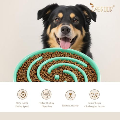 JASGOOD Slow Feeder Dogs Bowl for Medium Dogs,Anti-Gulping Pet Slower Food Feeding Bowls Stop Bloat,Preventing Choking Healthy Design Dogs Bowl, O-Pea Green - color: Mint Green