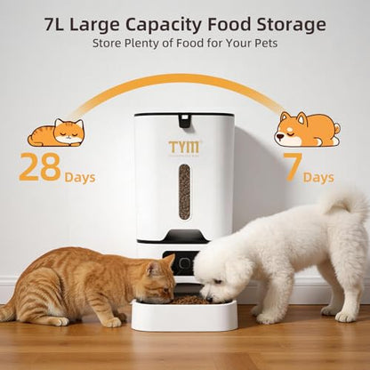 Automatic Cat Feeder, 7L Food Dispenser with Smart APP Control, WiFi Timed Pet Feeder, Programmable Timer, Dual Power Supply, Detachable for Easy Cleaning, for Cats Small Pets - color: White-1b