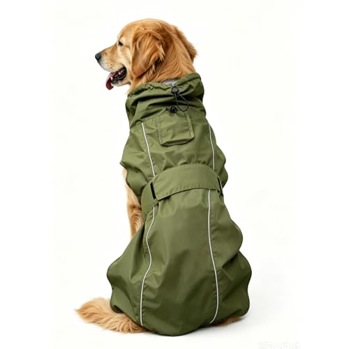 Waterproof Dog Raincoat, Adjustable Lightweight Dog Rain Jacket with Reflective Strip Leash Hole for Small Medium Large Dogs (Green, 3X-Large(77-94lb)) - color: Green, size: 3X-Large(77-94lb)