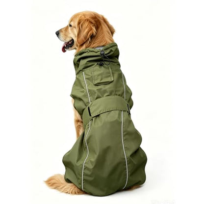 Waterproof Dog Raincoat, Adjustable Lightweight Dog Rain Jacket with Reflective Strip Leash Hole for Small Medium Large Dogs (Green, 3X-Large(77-94lb)) - color: Green, size: 3X-Large(77-94lb)