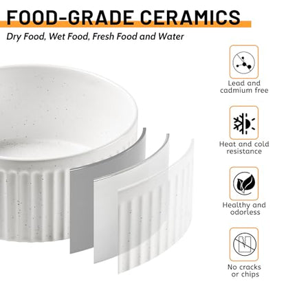 Non-Slip Ceramic Dog Bowls,6" Dog Food and Water Bowl Set with Silicone Base, 32oz/4cups Weighted Flip-Proof Pet Feeding Bowl for Medium Dogs (Medium,White) - color: White, size: 4 Cups