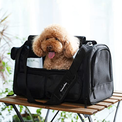 FUKUMARU Cat Carrier, 4 Mesh Windows Small Dog Carrier, 4 Storage Pockets Cat Travel Bag, Under 15 lb Airline Approved Pet Carrier, Rollable Cover for Nervous Cats, Black - color: Black