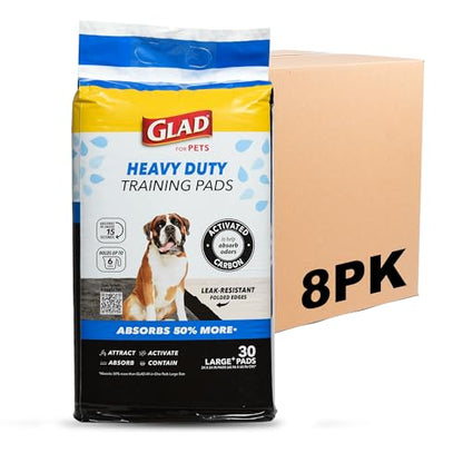 Glad for Pets XL Charcoal Training Pads, Activated Carbon Odor Control with Heavy Duty Leak-Resistant Layers, Quick-Dry Quilted Top Surface, Indoor Potty and Crate Liner, 24 x 24 in, 30 Count - 8 Pack - size: 30 Count (Pack of 8)