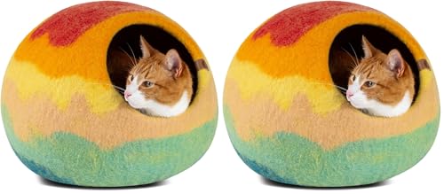 MEOWFIA Cat Cave – Premium Felt Cat Bed for Indoor Cats, Handmade 100% Merino Wool, Cat (Medium, Tucson Sunset) (Pack of 2) - color: Tucson Sunset, size: Medium (Pack of 2)