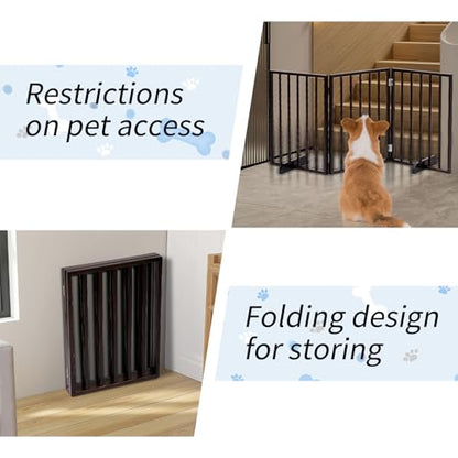 Outvita Freestanding Dog Gate, 24" H Foldable Wooden Pet Barrier Fence,3-Panel Pet Fence with Support Feet for Stairs，Hallways,Doorways, Walnut - size: 24"High
