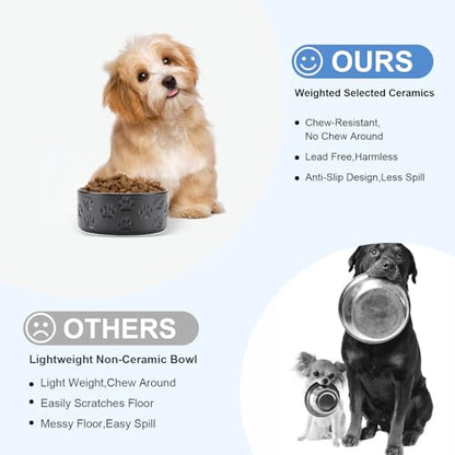 SPUNKYJUNKY Ceramic Dog and Cat Bowls 2 Pack, 5.1'' Dog and Cat Food Water Double Feeding Bowls Non-Slip for Cats and Puppy Small Sized Breed Dogs Microwave Dishwasher Safe - 13.5 OZ, 2pcs, Paw Black - color: Paw Black - Only Bowls*2, size: 5.1 in - 1.7 c