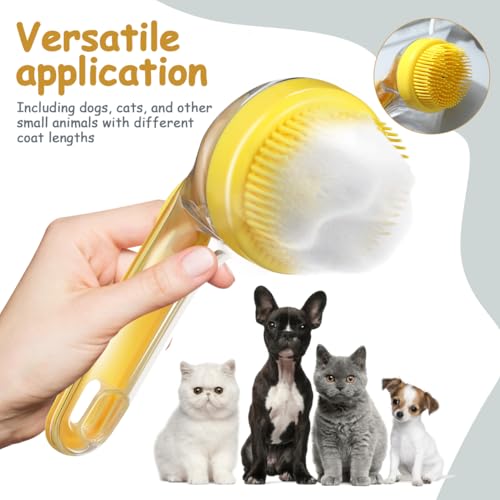 Sosoport Dog Bath Brush with Built-in Soap Dispenser Ergonomic Handle Soft Bristle Pet Grooming Scrubber for Dogs and Cats Massage and Hair Removal 7.48In Portable Shower Brush