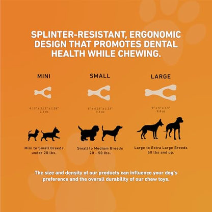 BetterBone - Hard Density - Ideal for Strong to Aggressive Chewers - All-Natural, Nylon-Free Dog Chew Toys - Non-Toxic, Promotes Dental Health, Splinter-Resistant, Sustainably Made - size: Mini