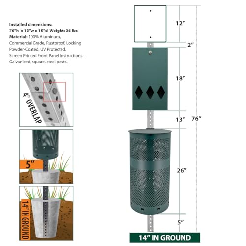 Rust-Proof, Aluminum Dog Pet Waste Station Outdoor. Poop Bag Dispenser, Cute Purple Dog Sign & Post, Large Lidded Trash Can, 400 Bags & 25 Can Liners. Purple & Black - color: Purple | Matte Black