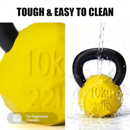 MECOOL Indestructible Dog Toy for Aggressive Chewers - Heavy Duty Chew Ring with Durable Nylon and Treat Dispenser Rubber Base, Interactive Food Puzzle Dog Chew Toy,Medium Yellow for Puppy - size: S Yellow