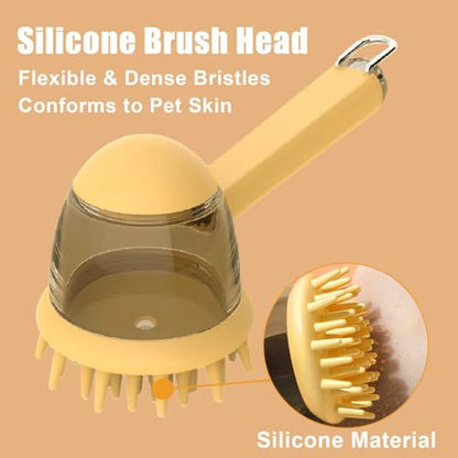Pet Bath Brush, Dog Grooming Massage Brush with Shampoo Dispenser Adjustable Massage Scrubber for Dogs & Cats Hair - color: Yellow