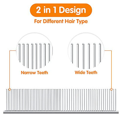 PETTOM Pet Steel Grooming Tool Poodle Finishing Butter Comb 7 1/2-inch L Silver Dog Combs with Rounded Ends Stainless Steel Teeth, Cat Comb for Removing Tangles and Knots - style: Comb B