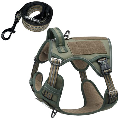 Tactical Dog Harness for Medium & Large Dogs, Green Adjustable No-Pull Control with Handle, Heavy Duty Reflective Vest - Size XL - color: Green - Set, size: XL