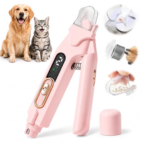 2-in-1 Dog Cat Nail Clippers & Grinder with LED Light, Pet Nail Trimmer with Splash Guard & Safety Lock, 2 Speeds USB Rechargeable Quiet Paw Nail Cutter for Large Medium Small Dogs Cats (Pink) - color: Pink