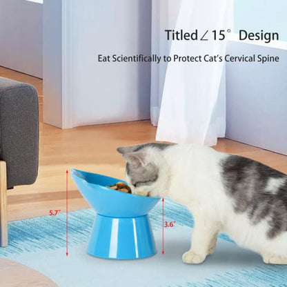 Detachable Elevated Cat Bowls, 15° Tilted Raised Cat Food Bowl Anti-Vomiting,Whisker Friendly, Adjustable Large Cat Dishes Extra Wide for Protecting Spine, Adult Kitten (Blue) - color: Blue