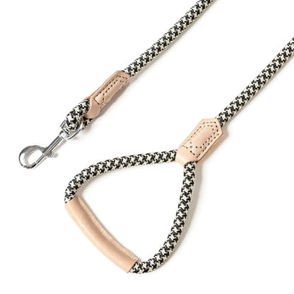 Mile High Life Dog Leash, Rope Leash with Genuine Leather Handle and Heavy Duty Metal Clasp, Great for Small Medium Large Dogs (Khaki Black, 4FT) - color: Leather Handle-Khaki Black, size: 48 Inch-1/2"