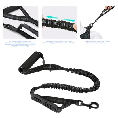 Bungee Double Handle Dog Leash Shock Absorbing Lead, Hot Pink | Two Handles, Reflective, Shock Absorption, 4FT to 5FT Elastic Length, For Small Medium Large Dogs, No Adjustable - color: Hot Pink