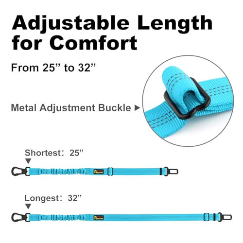 Plutus Pet Dog Seat Belt for Car, Adjustable Dog Car Harness with Carabiner Clip, Reflective Safety Dog Seatbelt Leash with Elastic Bungee, Cyan - color: Cyan