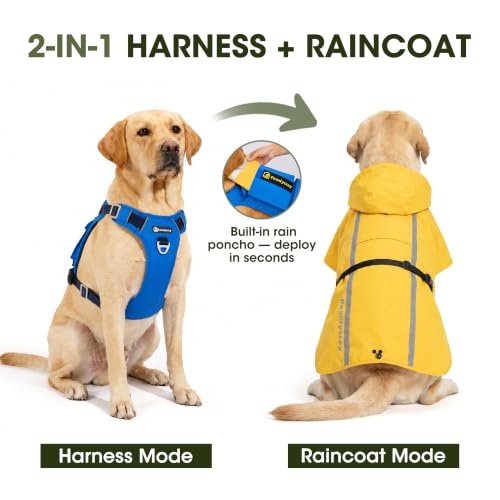 2-in-1 Dog Harness with Built-in Raincoat, Waterproof Packable Dog Rain Jacket, Reflective Adjustable Dog Rain Coat with Leash Portal, Aqua Blue Harness/Rose Red Raincoat, Medium - color: Aqua Blue Harness / Rose Red Raincoat, size: Medium