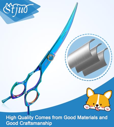 7.5'' Dog Curved Scissors for Grooming, Professional 440C Stainless Steel Pet Trimming Shears with Silent Buffer, Sharp Grooming Scissors for Sensitive Dogs, Cats, Face & Paws (Green) - style: Curved