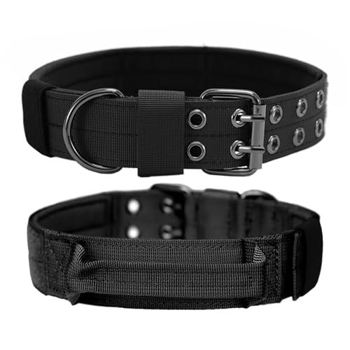 Tactical Dog Collar with Handle, Military Adjustable Heavy Duty Metal Buckle Dog Collars Soft Nylon Training Collar for Medium Large Dogs (Black, X-Large) - color: Black-HD, size: XL