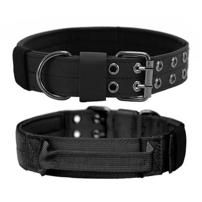 Tactical Dog Collar with Handle, Military Adjustable Heavy Duty Metal Buckle Dog Collars Soft Nylon Training Collar for Medium Large Dogs (Black, Large) - color: Black-HD, size: L